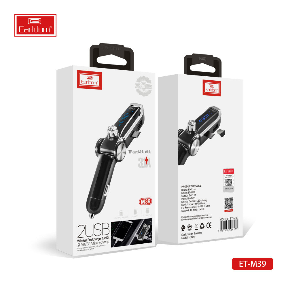 Earldom Wireless FM Transmitter & Dual USB Fast Charger ET-M39